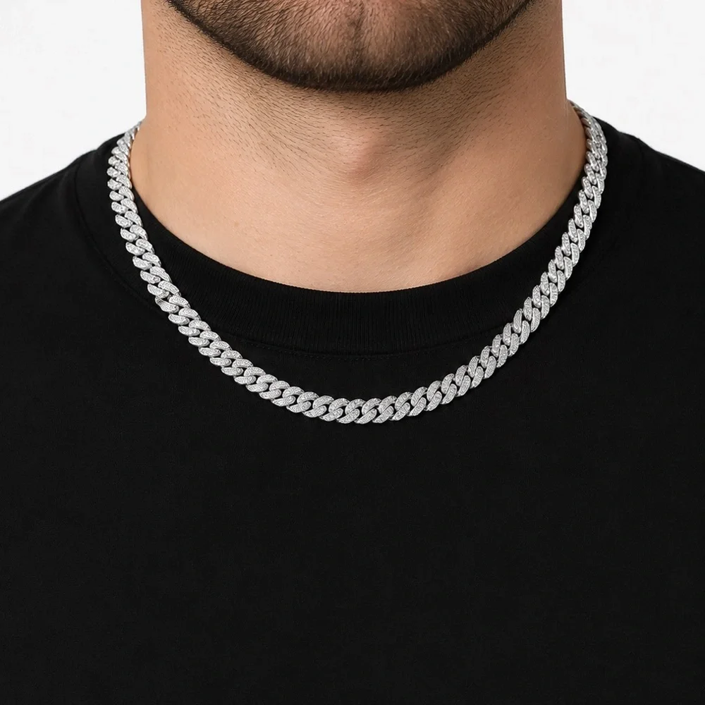 925 Sterling Silver 20.00CTW MOISSANITE Cuban Link Chain Men’s Necklace 20”